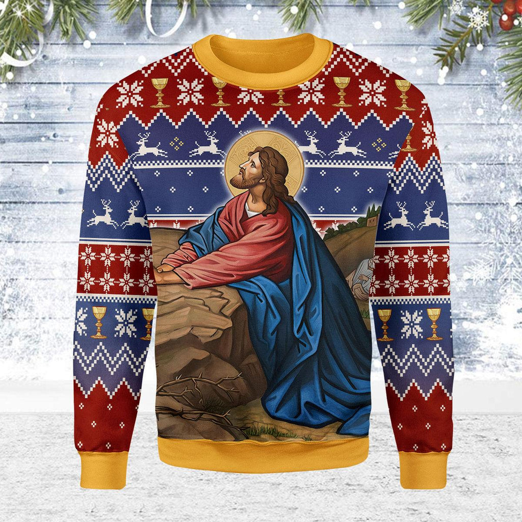 CustomsPig Prayer in the Garden Artwork Christmas Sweater - CustomsPig.com