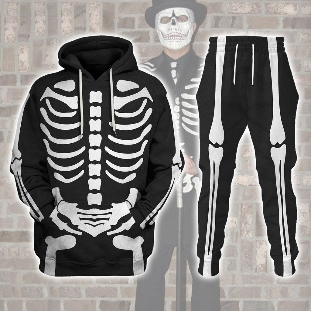 CustomsPig Skeleton Bone Print Halloween Fancy Dress Costume Hoodie Sweatshirt T-Shirt Tracksuit - CustomsPig.com