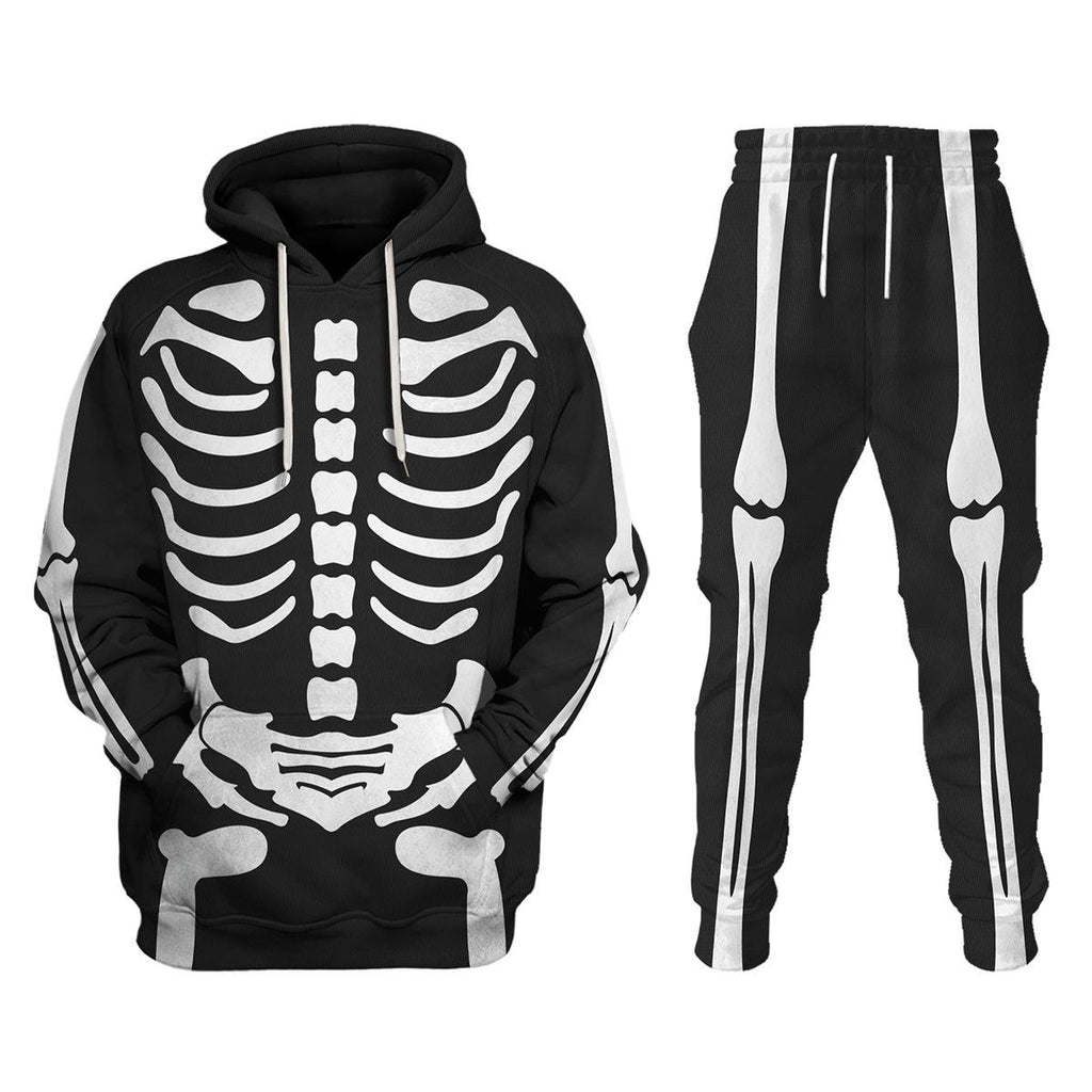 CustomsPig Skeleton Bone Print Halloween Fancy Dress Costume Hoodie Sweatshirt T-Shirt Tracksuit - CustomsPig.com