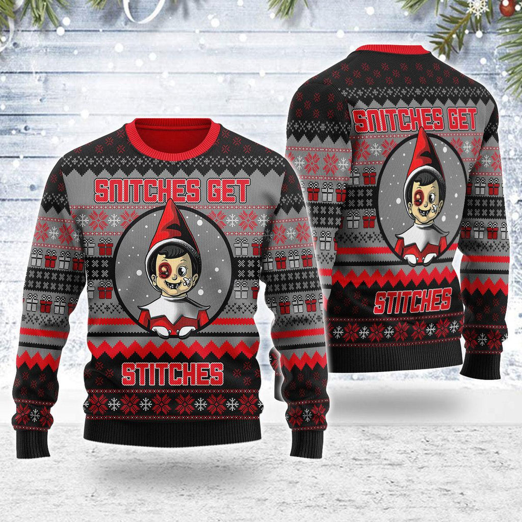 CustomsPig SNITCHES GET STITCHES Christmas Sweater - CustomsPig.com