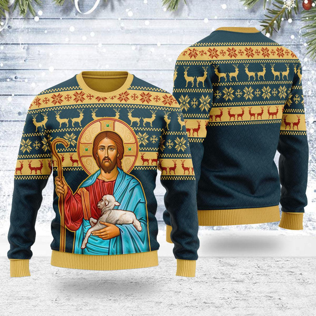 CustomsPig The Good Shepherd Artwork Christmas Sweater - CustomsPig.com