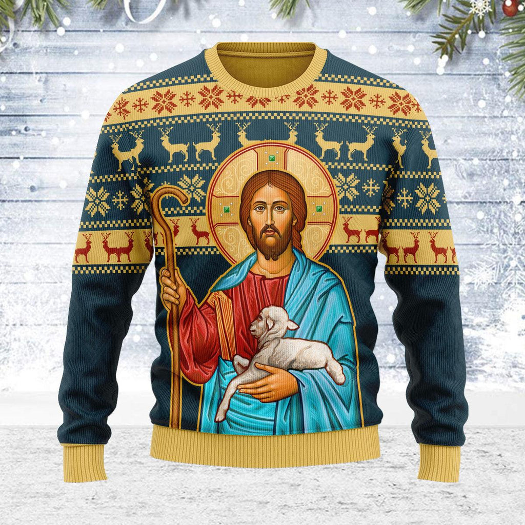 CustomsPig The Good Shepherd Artwork Christmas Sweater - CustomsPig.com