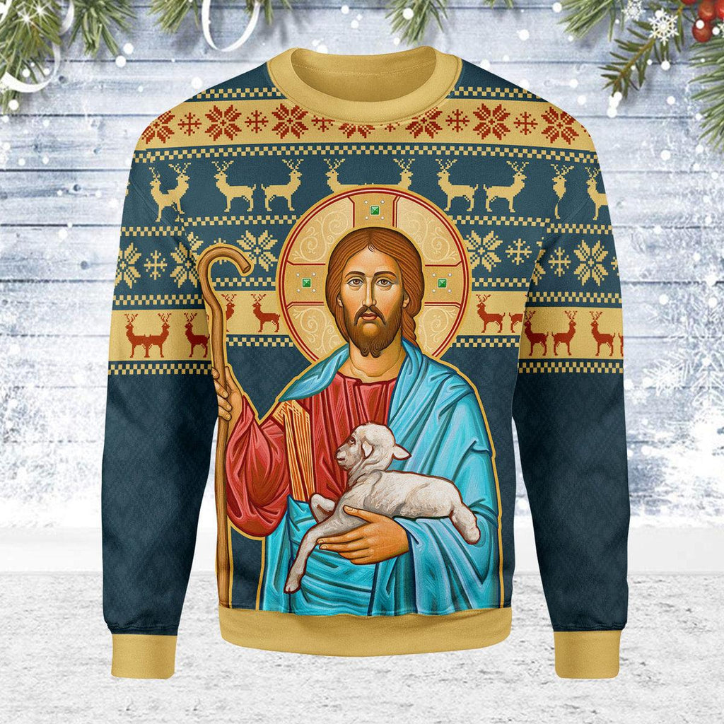 CustomsPig The Good Shepherd Artwork Christmas Sweater - CustomsPig.com