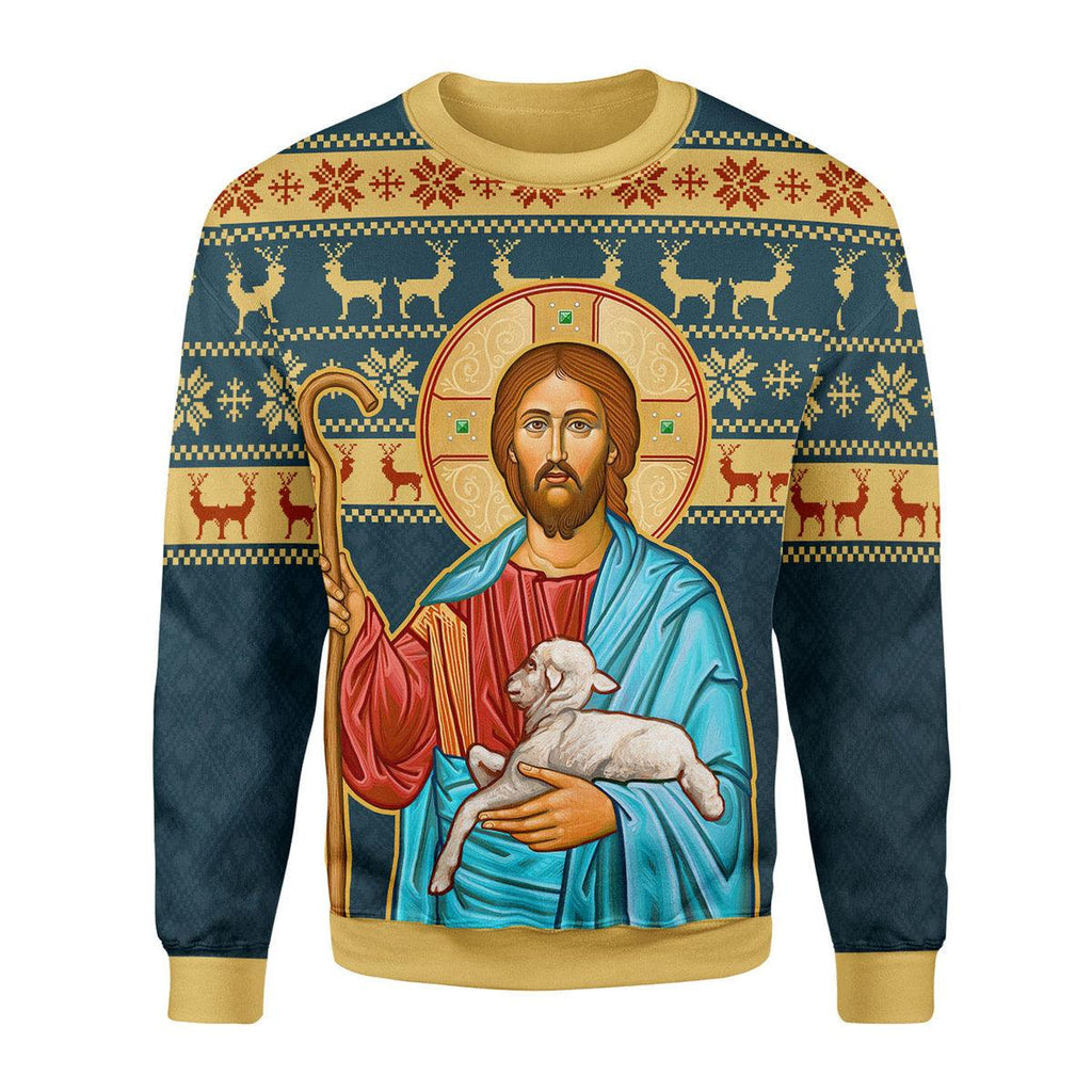 CustomsPig The Good Shepherd Artwork Christmas Sweater - CustomsPig.com