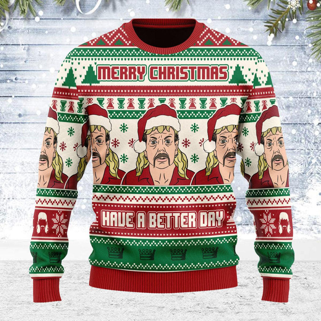 CustomsPig Tiger King Santa Chirsmas Ugly Christmas Sweater - CustomsPig.com