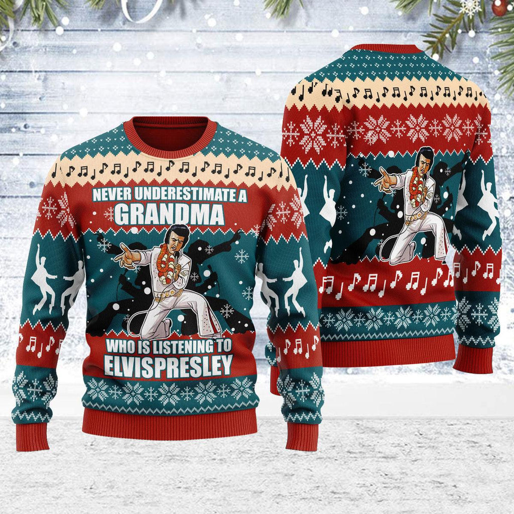 CustomsPig Who is Listening to Elvis Christmas Ugly Sweater - CustomsPig.com