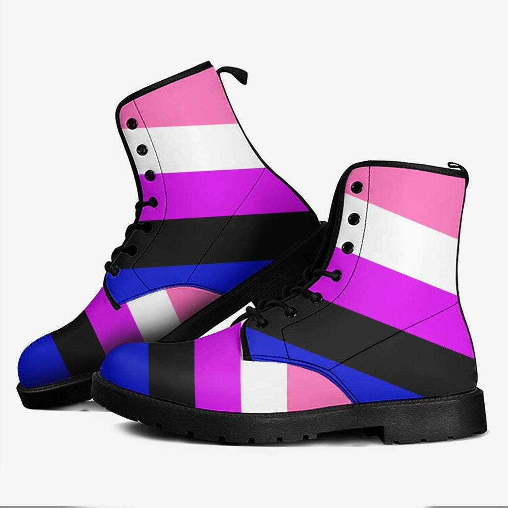 Genderfluid Pride Flag Leather Boots - CustomsPig