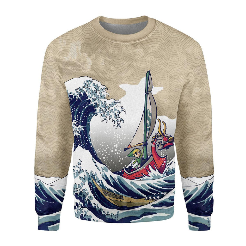 Japanese Sulf Zelda no Densetsu The Great Wave Link Hoodie T-shirt Sweatpants Cosplay - DucG