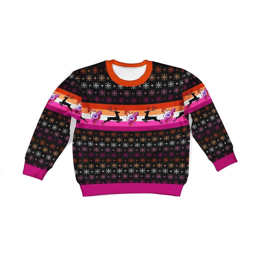 Lesbian Flag Kid Christmas Sweater - CustomsPig