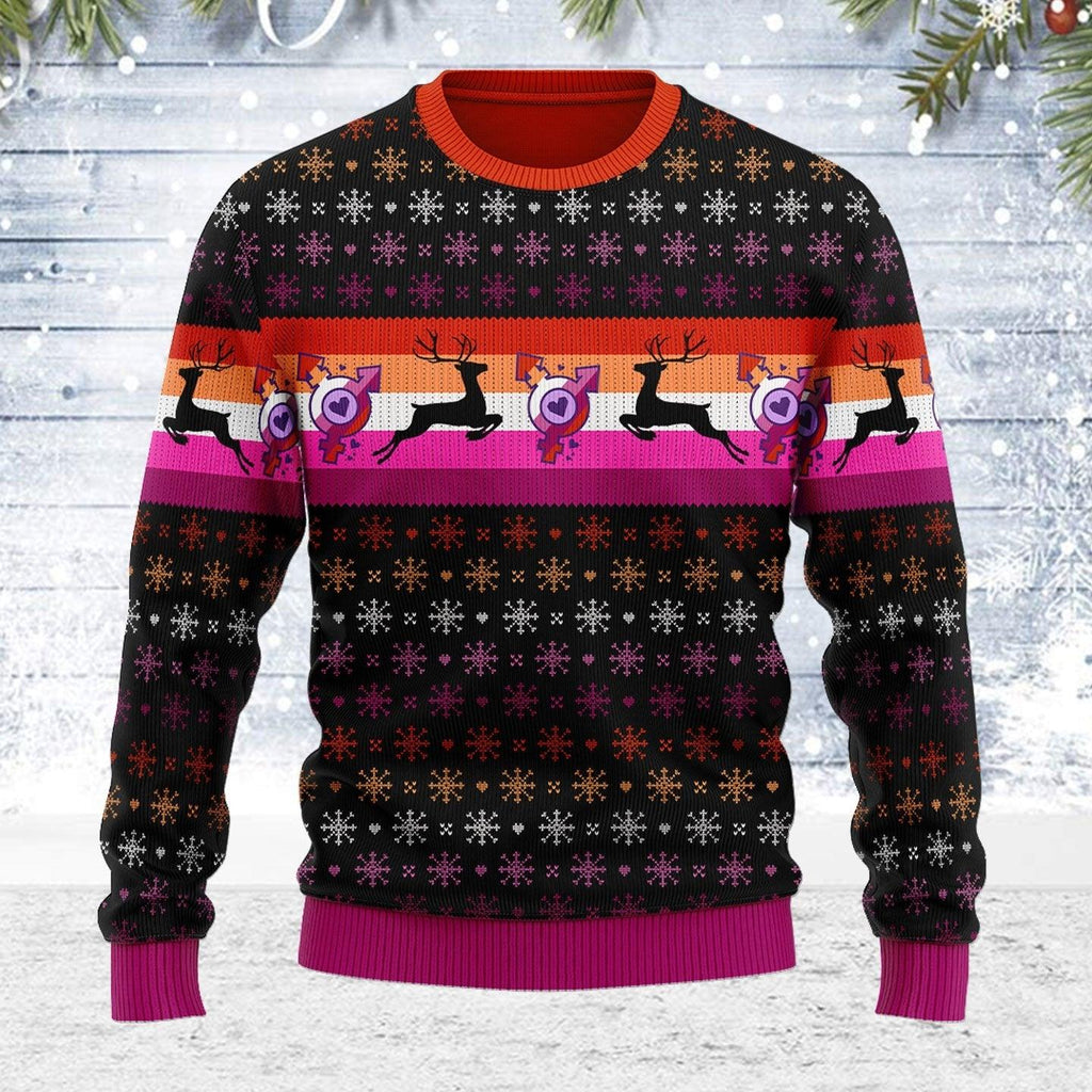 Lesbian Flag Ugly Christmas Sweater - CustomsPig