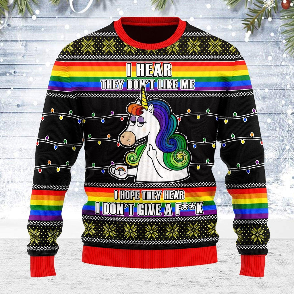 LGBT Unicorn I Don't Give A F**k Ugly Christmas Sweater - CustomsPig