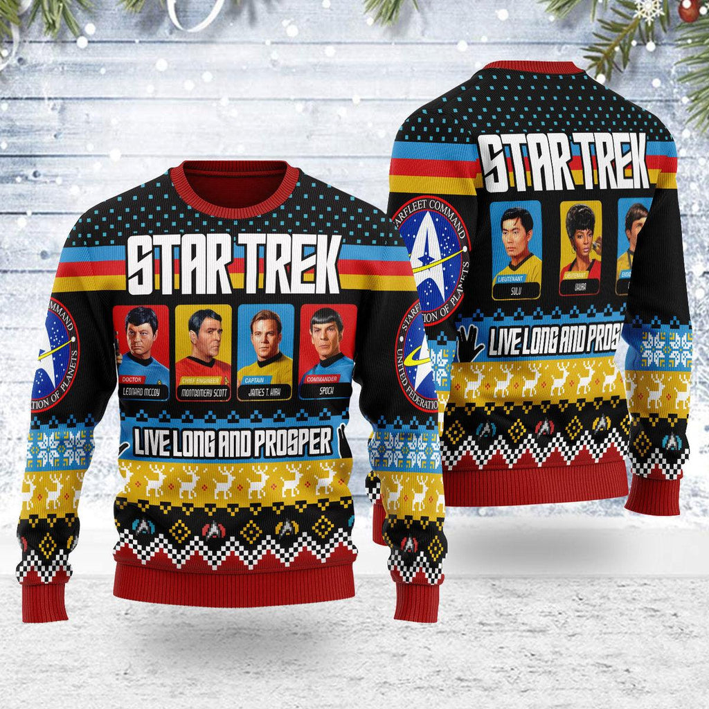 Live Long And Prosper Character Squares Christmas Sweater - CustomsPig.com