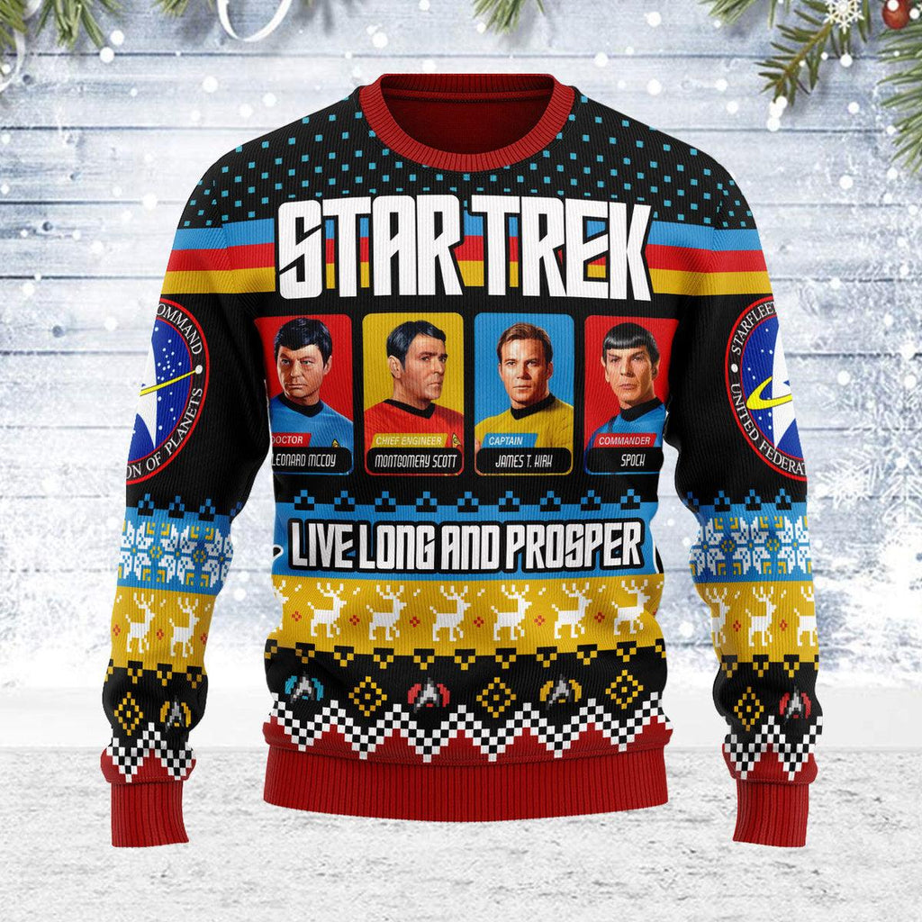 Live Long And Prosper Character Squares Christmas Sweater - CustomsPig.com