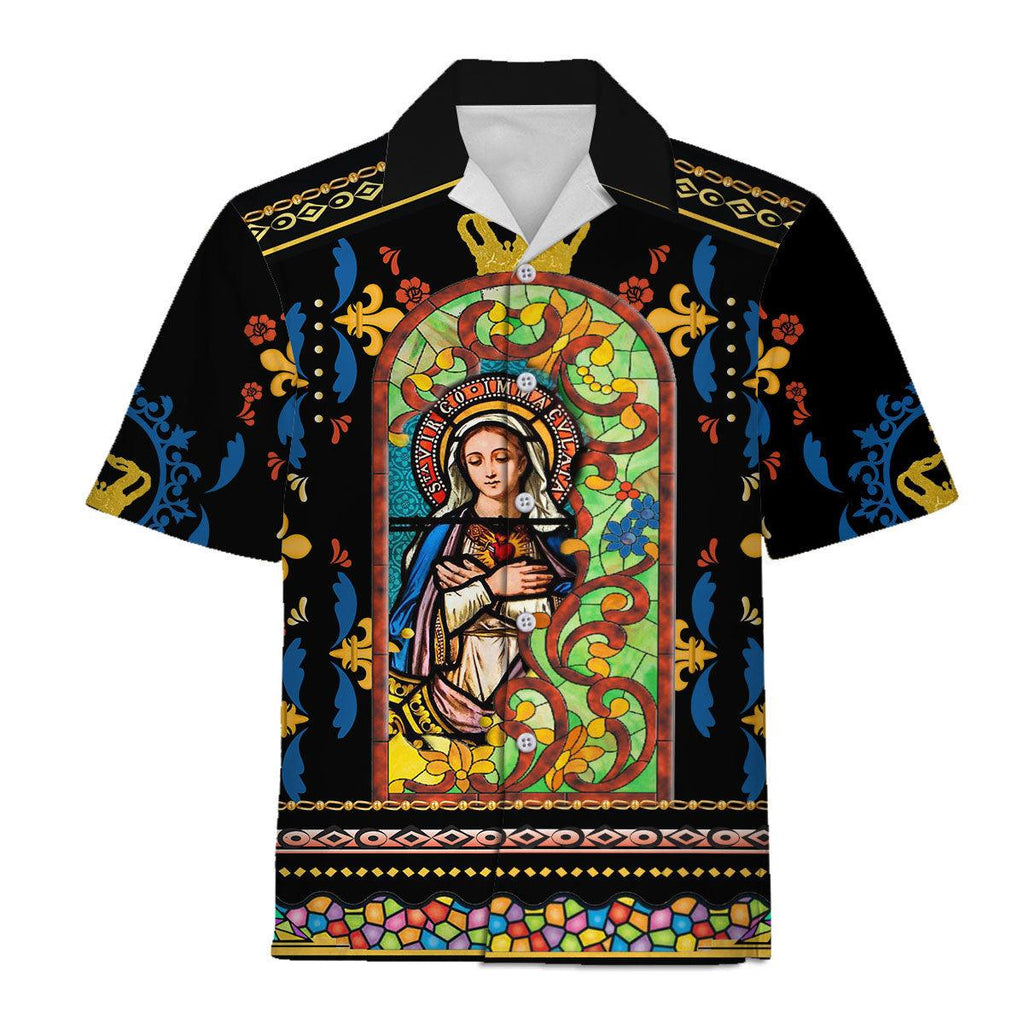 Mary Stained Glass Virgin Mary Hawaiian Shirt -  CustomsPig.com