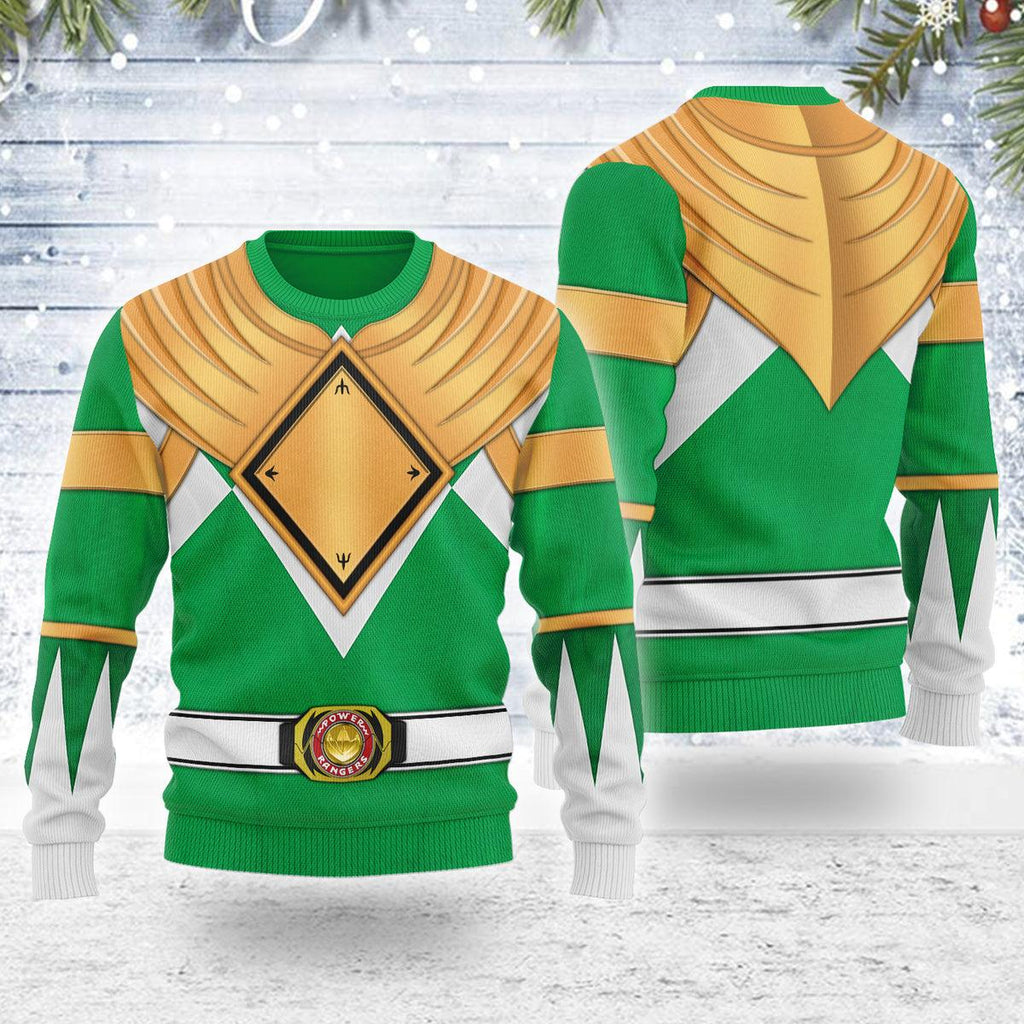 Merry Christmas Green Ranger Dragon Shield MM Unisex Wool Sweater - CustomsPig.com