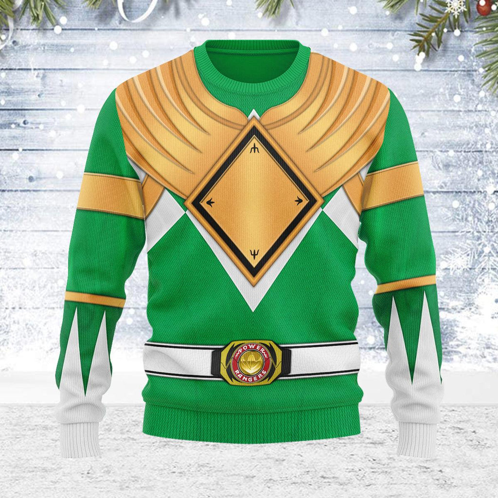 Merry Christmas Green Ranger Dragon Shield MM Unisex Wool Sweater - CustomsPig.com