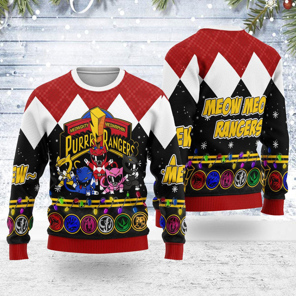 Merry Christmas Meowghty Meowrphin Purrr Rangers Unisex Wool Sweater - CustomsPig.com