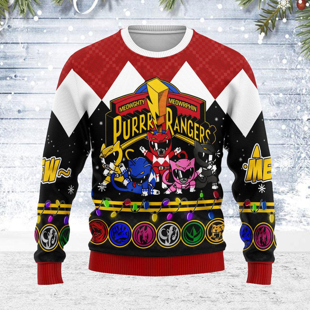 Merry Christmas Meowghty Meowrphin Purrr Rangers Unisex Wool Sweater - CustomsPig.com