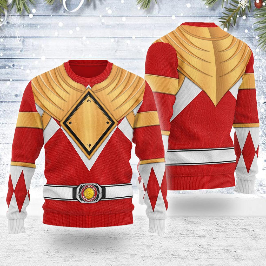 Merry Christmas Red Ranger Dragon Shield MM Unisex Wool Sweater - CustomsPig.com