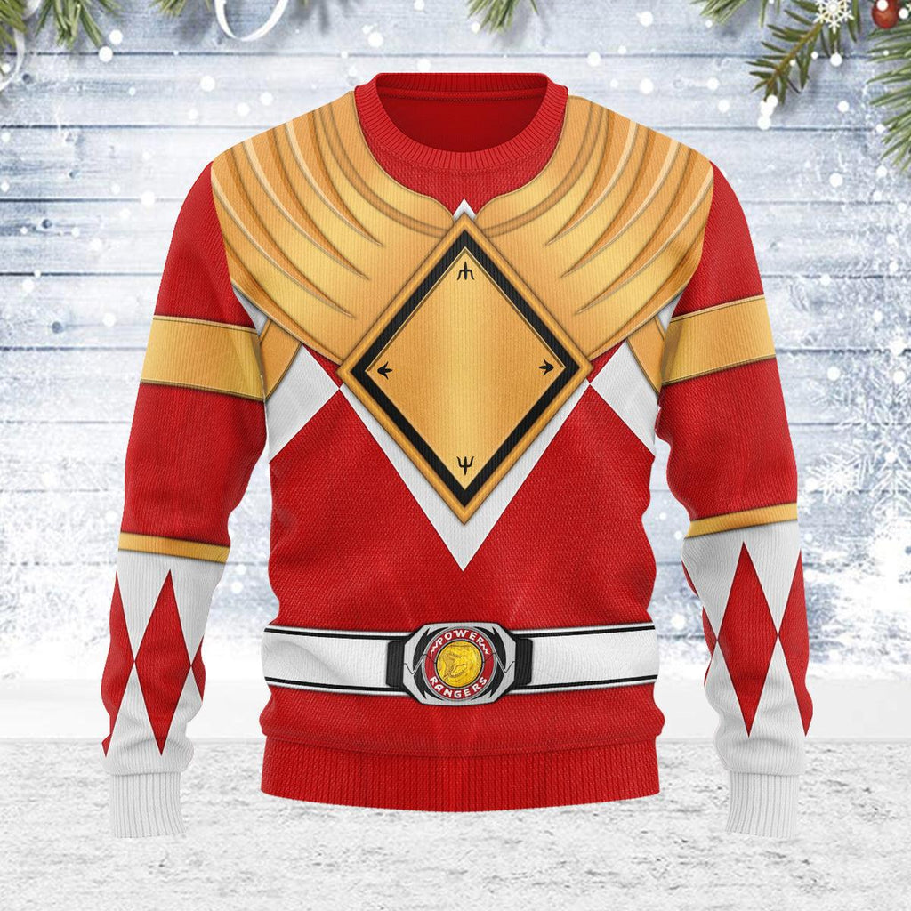 Merry Christmas Red Ranger Dragon Shield MM Unisex Wool Sweater - CustomsPig.com