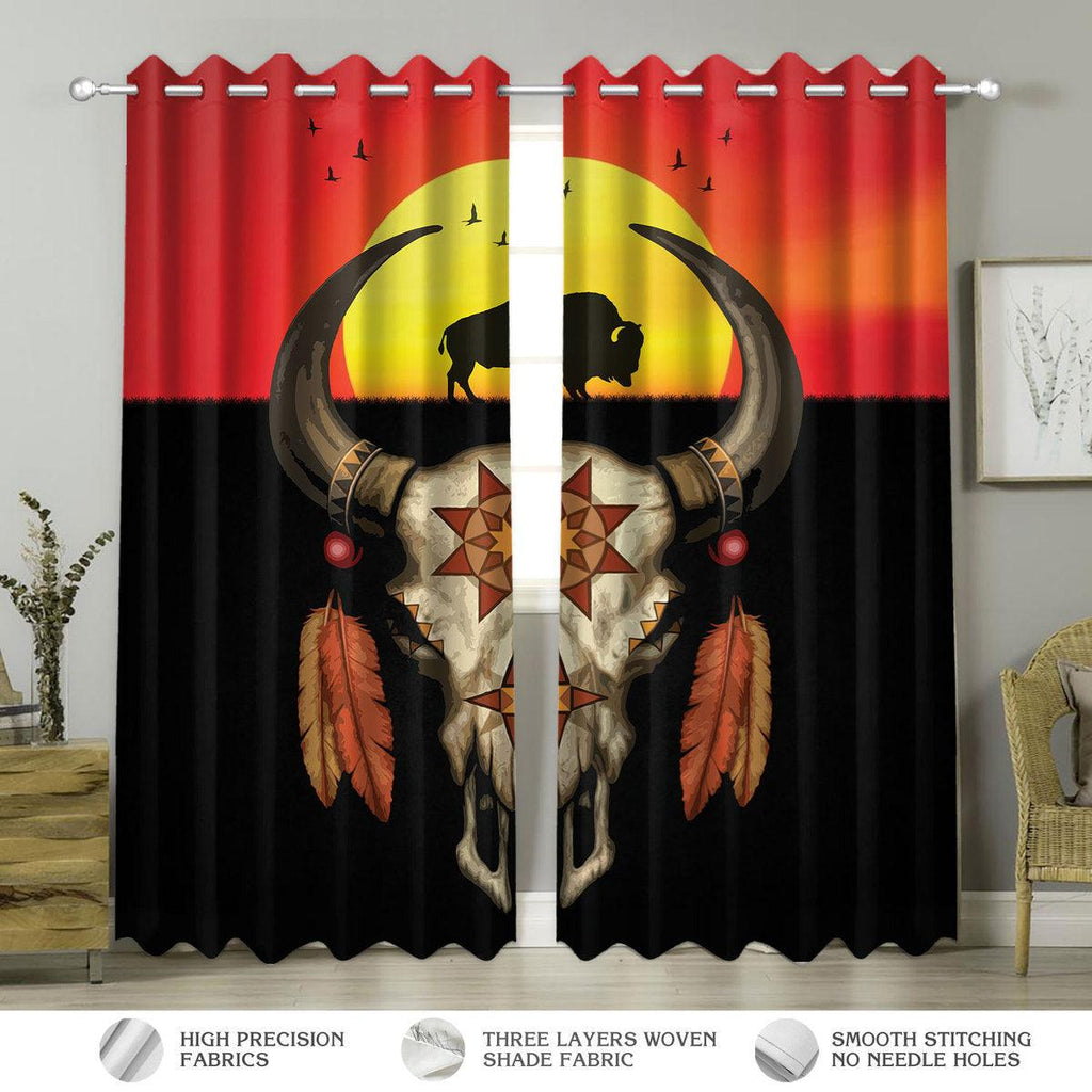 Native American Buffallo Skull Window Curtains - CustomsPig