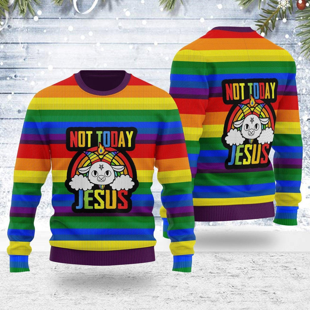 Not Today Jesus Ugly Christmas Sweater - CustomsPig