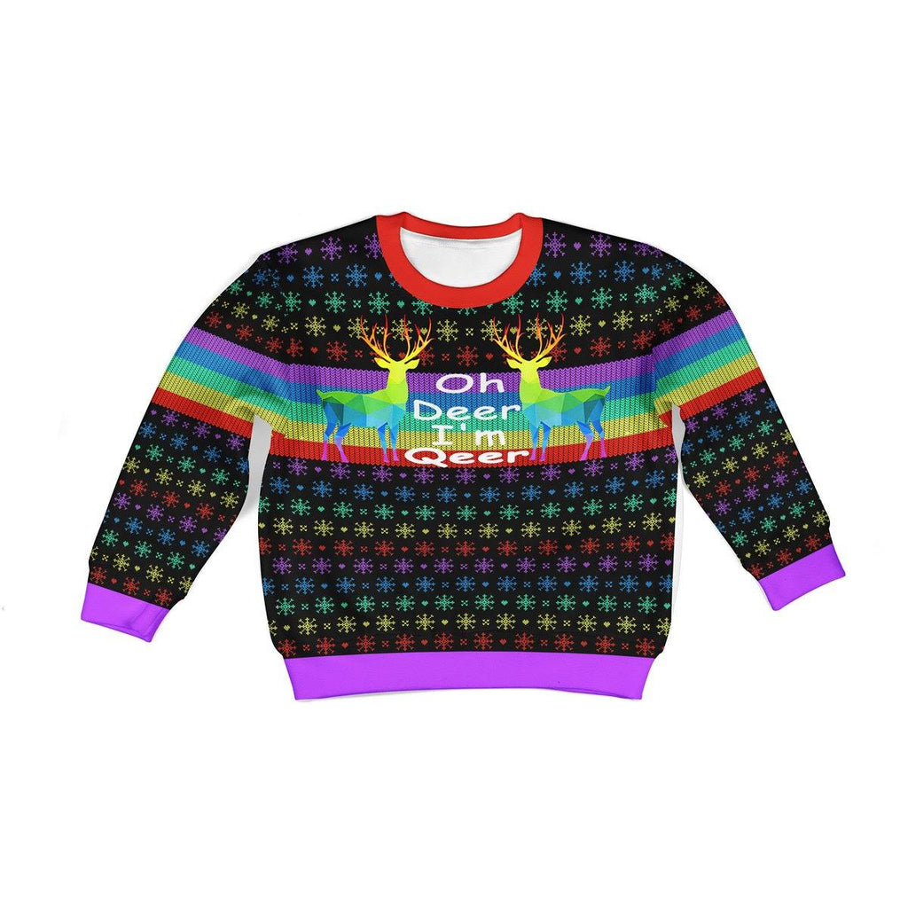 Oh Deer I'm Qeer Lgbt Christmas Kid Christmas Sweater - CustomsPig