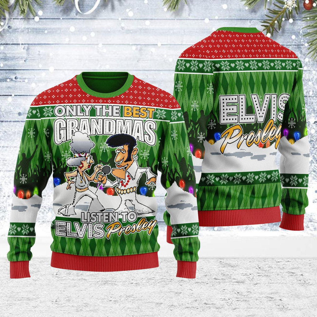 Only the Best Grandmas Listen to Elvis Christmas Ugly Sweater - CustomsPig.com