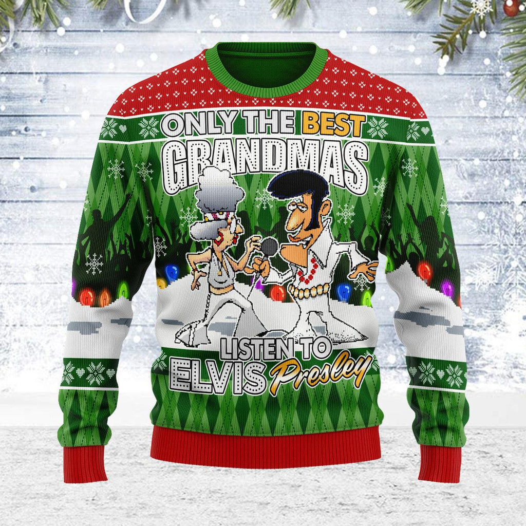 Only the Best Grandmas Listen to Elvis Christmas Ugly Sweater - CustomsPig.com