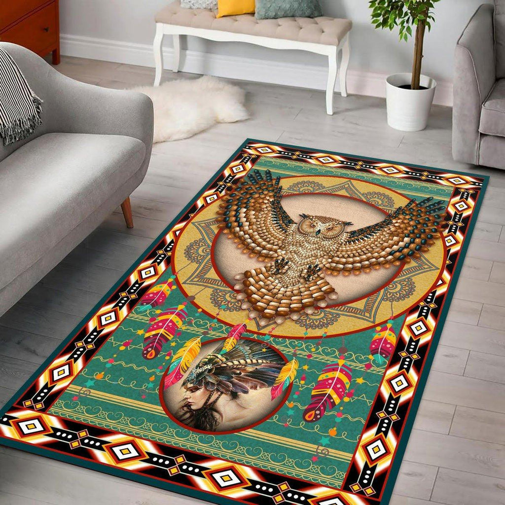 Owl Native Girl Rug - CustomsPig