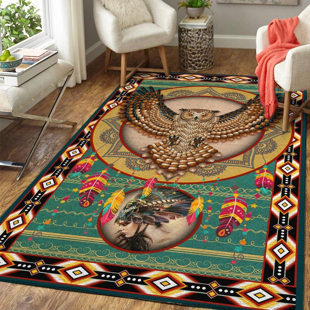 Owl Native Girl Rug - CustomsPig