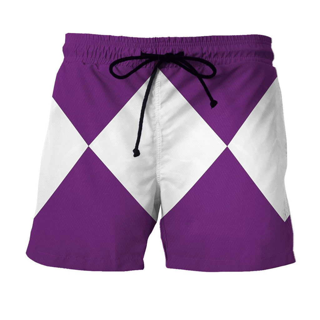 Purple Ranger Mighty Morphin Hawaiian Shirt Beach Shorts - CustomsPig.com