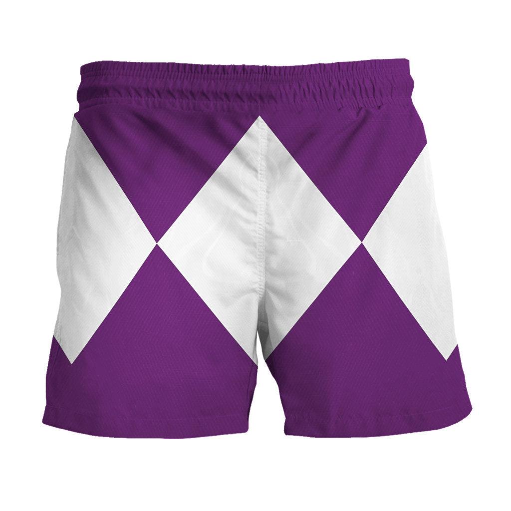 Purple Ranger Mighty Morphin Hawaiian Shirt Beach Shorts - CustomsPig.com