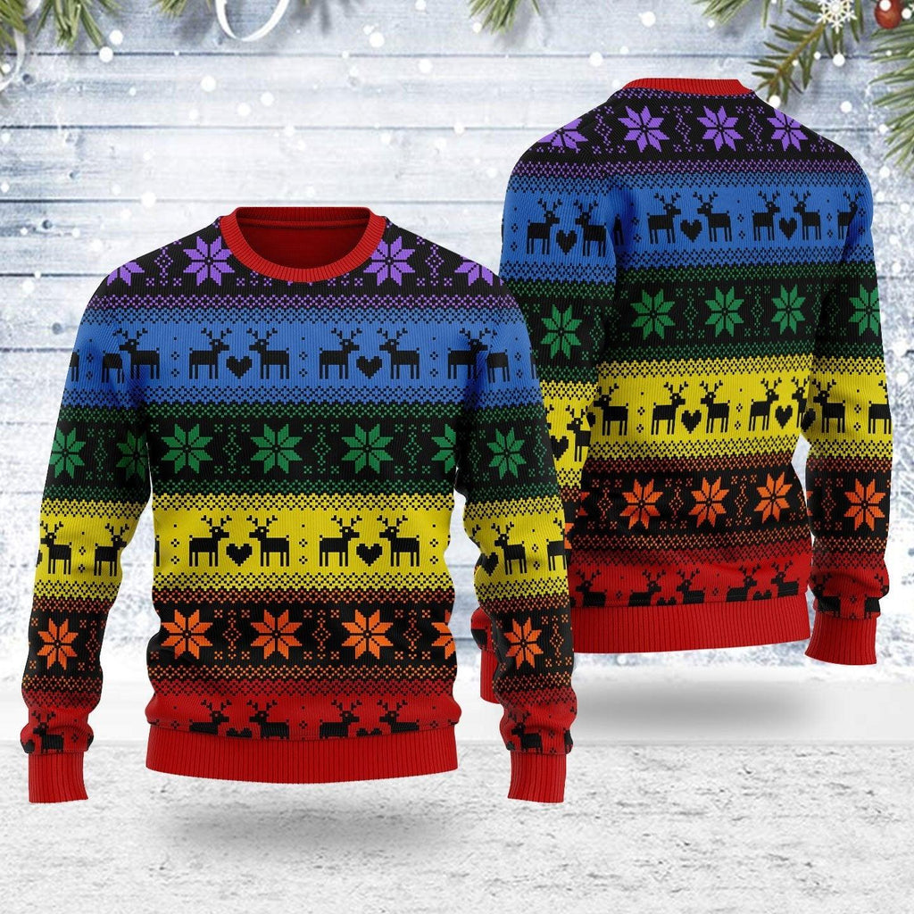 Rainbow Deer LGBT Ugly Christmas Sweater - CustomsPig