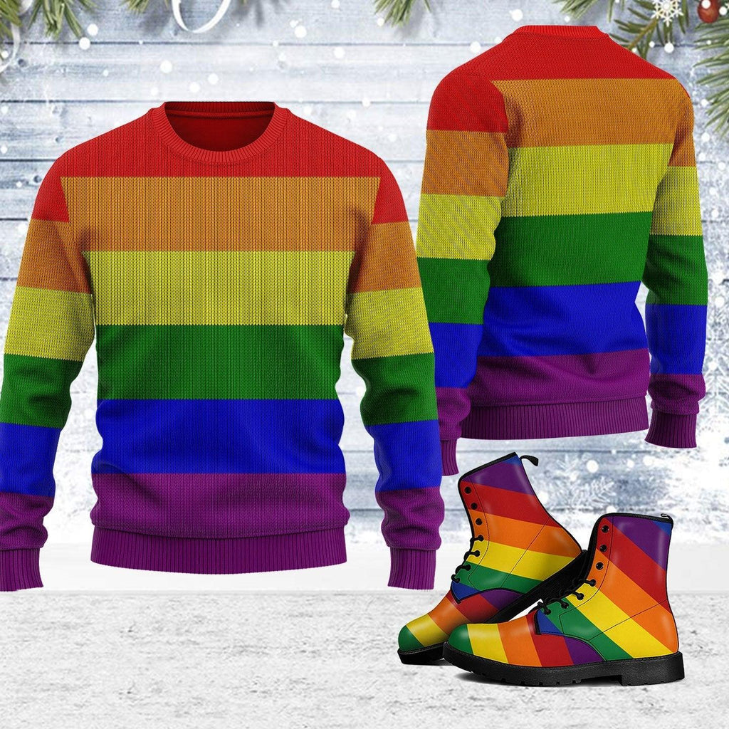 Rainbow Flag LGBTQ+ Ugly Christmas Sweater - CustomsPig