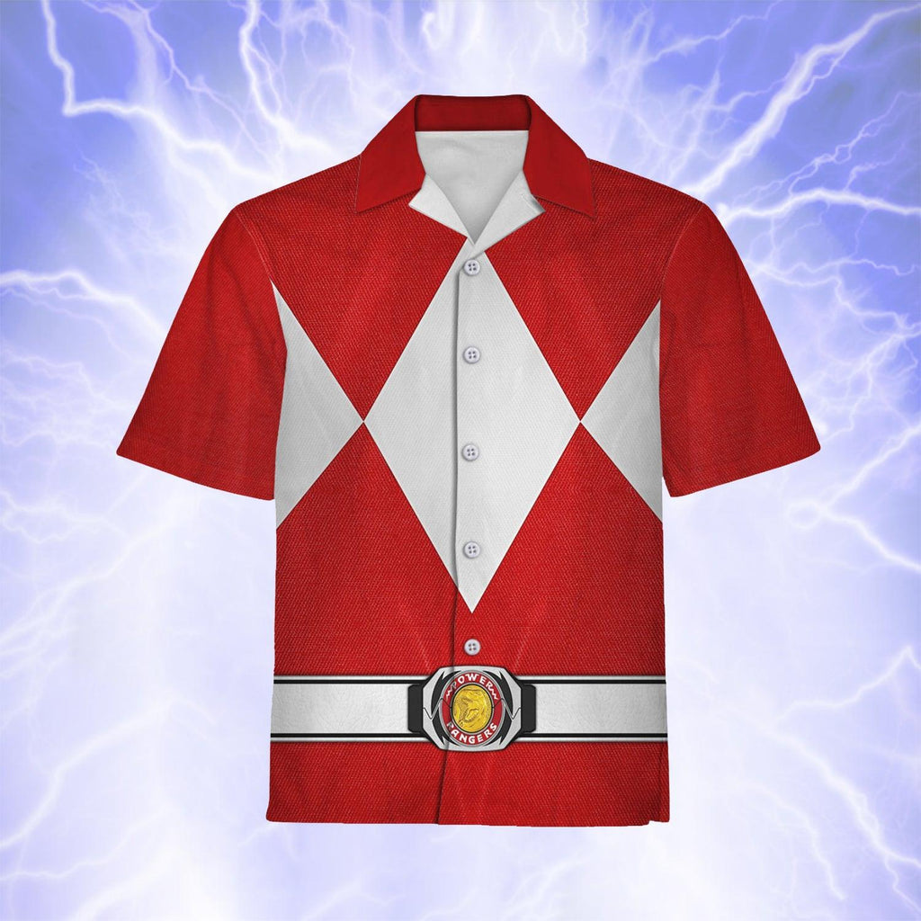 Red Ranger Mighty Morphin Hawaiian Shirt Beach Shorts - CustomsPig.com