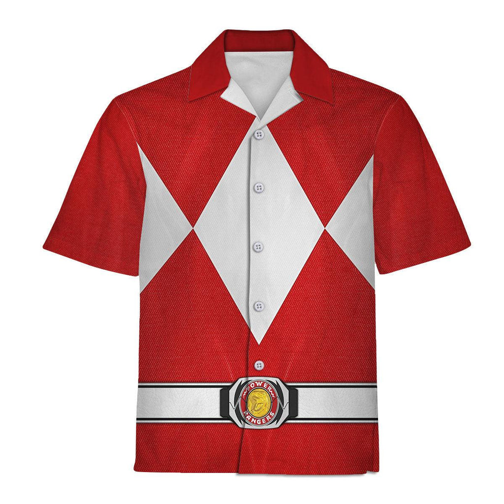 Red Ranger Mighty Morphin Hawaiian Shirt Beach Shorts - CustomsPig.com