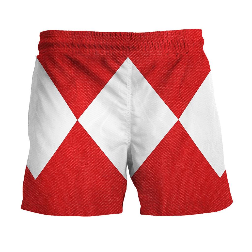 Red Ranger Mighty Morphin Hawaiian Shirt Beach Shorts - CustomsPig.com