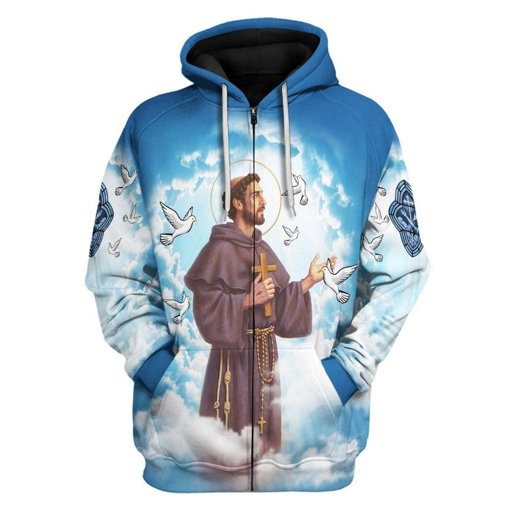 Saint Francis Of Assisi Zip Hoodie - CustomsPig