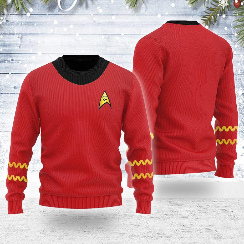 The Original Series Scott Red Uniform Themed Costume Christmas Wool Sweater - CustomsPig.com