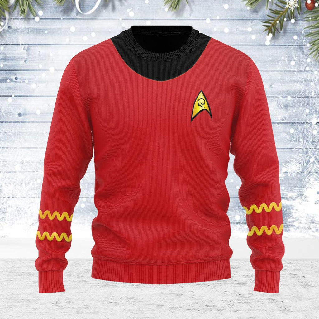 The Original Series Scott Red Uniform Themed Costume Christmas Wool Sweater - CustomsPig.com