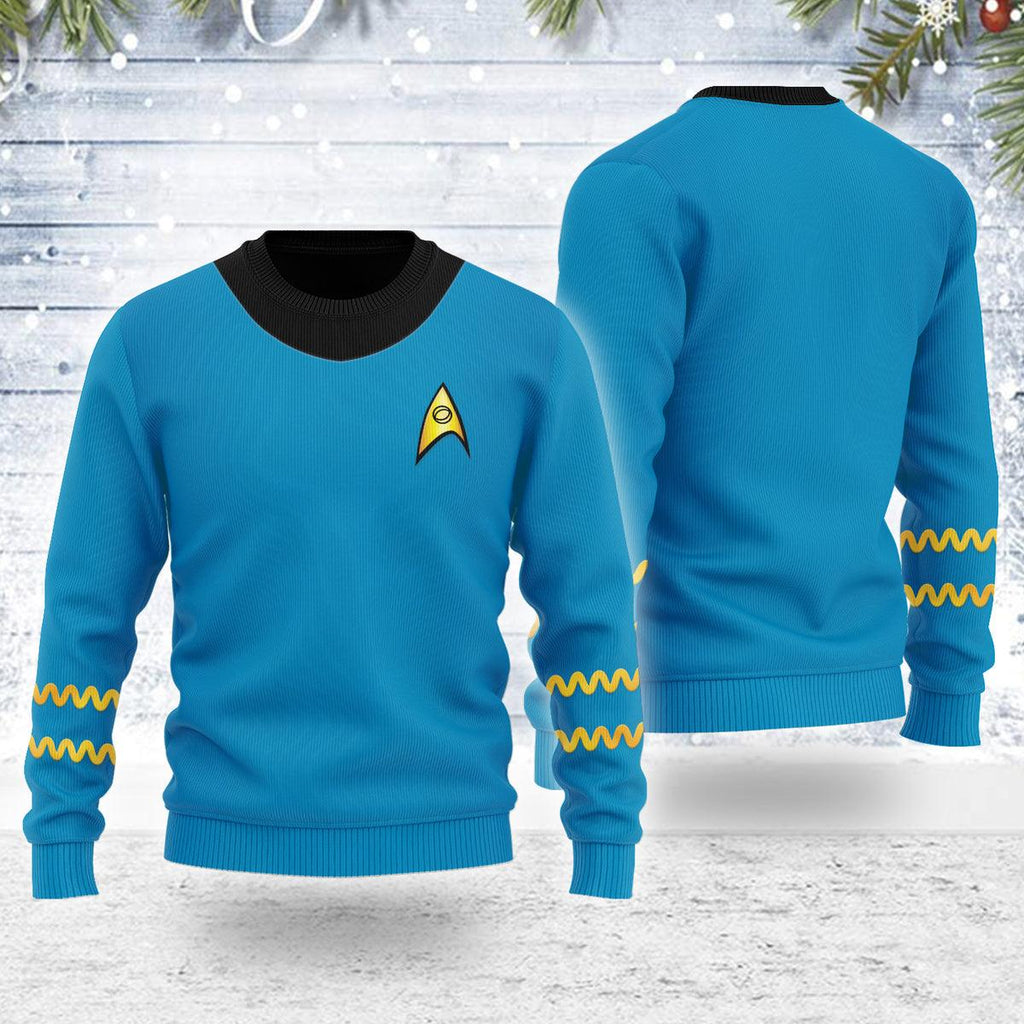 The Original Series Spock Blue Uniform Themed Costume Christmas Wool Sweater - CustomsPig.com