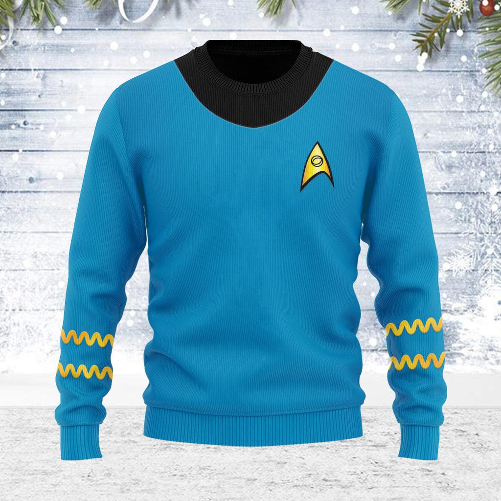 The Original Series Spock Blue Uniform Themed Costume Christmas Wool Sweater - CustomsPig.com