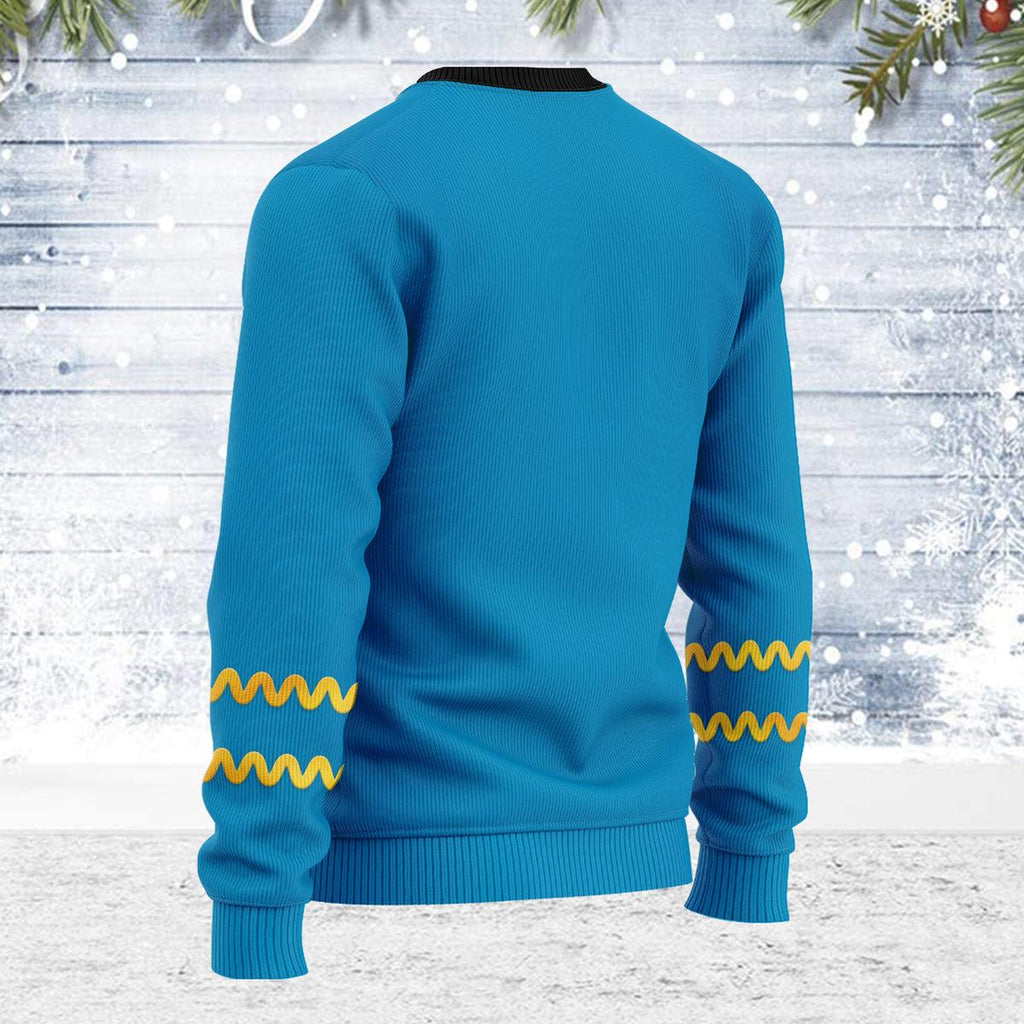 The Original Series Spock Blue Uniform Themed Costume Christmas Wool Sweater - CustomsPig.com