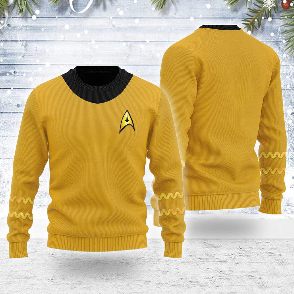 The Original Series Spock Yellow Uniform Themed Costume Christmas Wool Sweater - CustomsPig.com