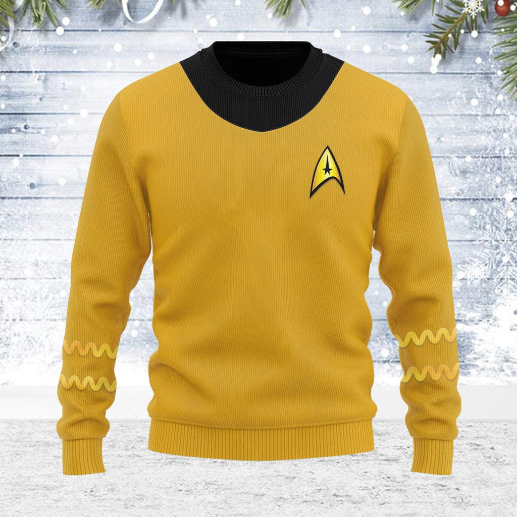 The Original Series Spock Yellow Uniform Themed Costume Christmas Wool Sweater - CustomsPig.com