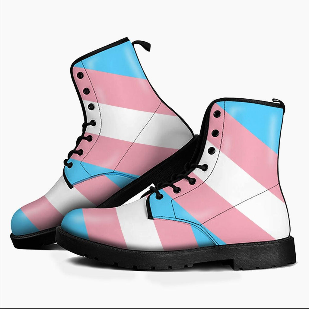 Transgender Pride Flag Leather Boots - CustomsPig
