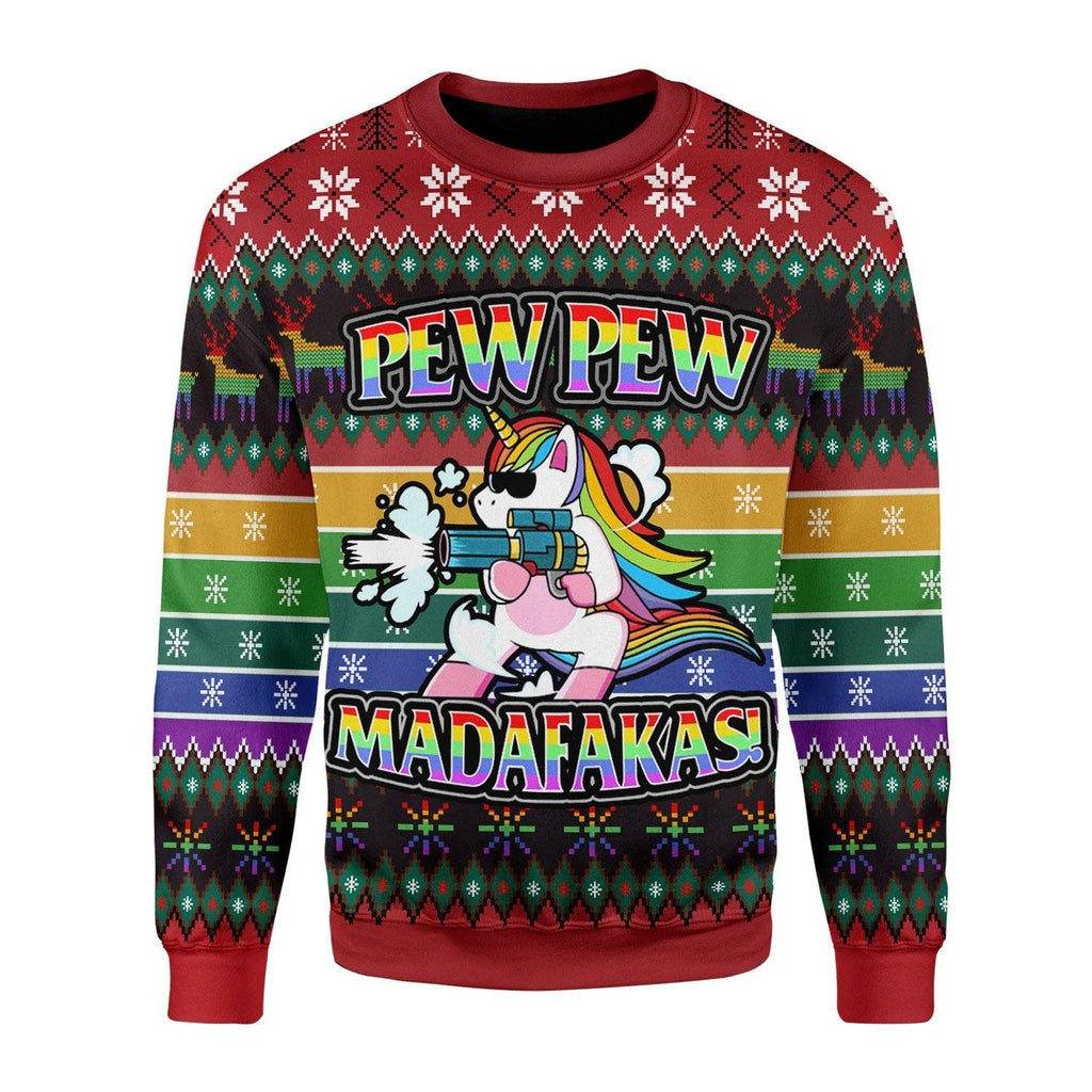 Unicorn LGBT Pew Pew Christmas Sweater - CustomsPig