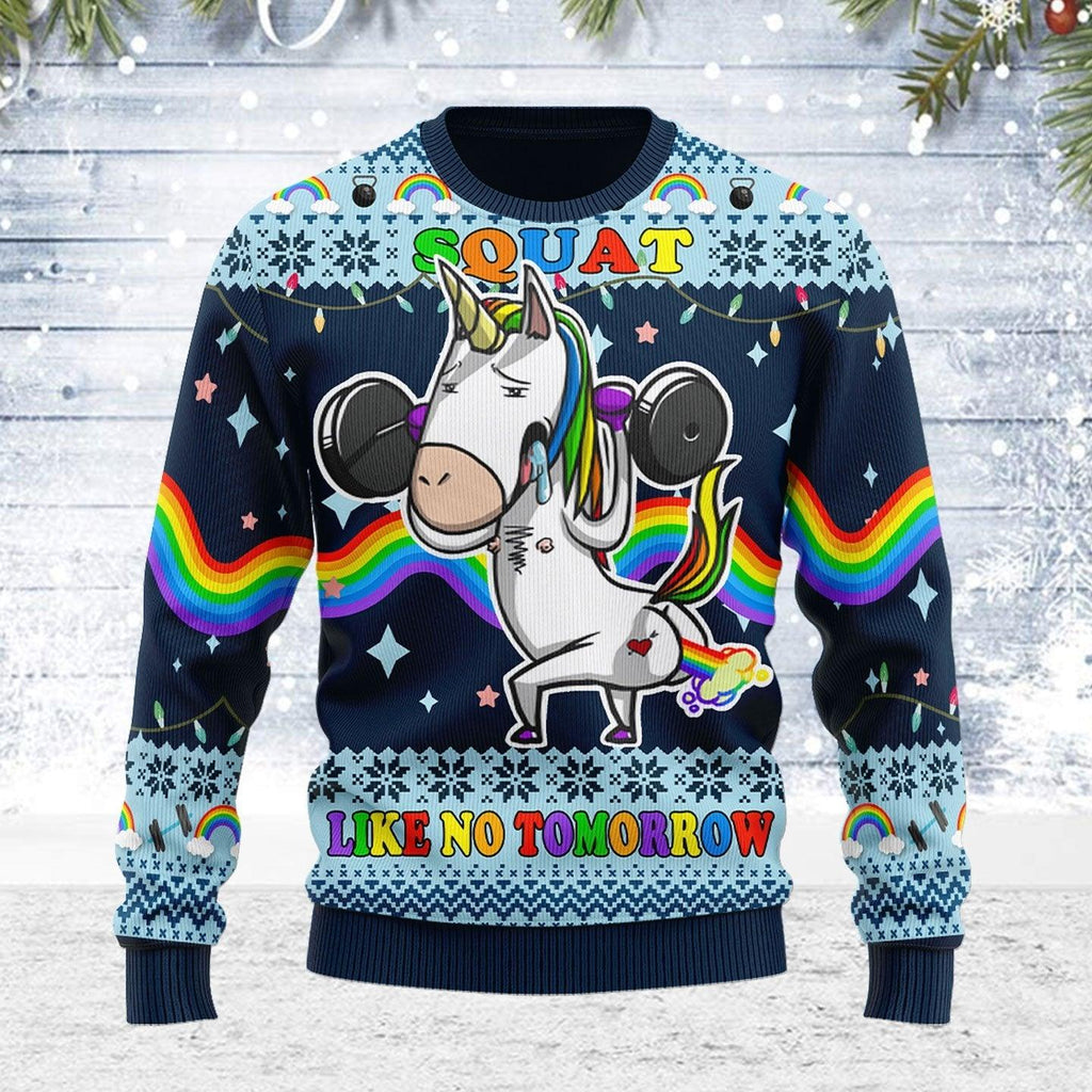 Unicorn Squat Like No Tomorrow Ugly Christmas Sweater - CustomsPig