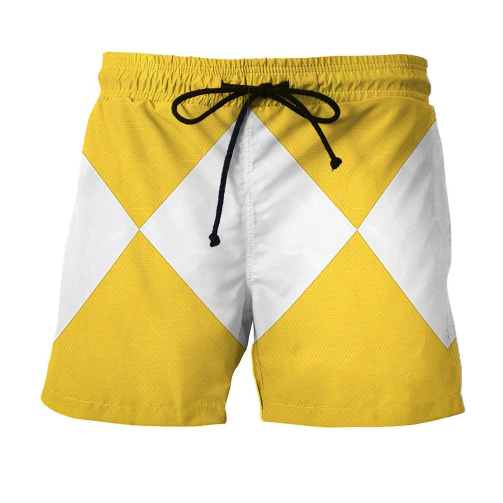 Yellow Ranger Mighty Morphin Hawaiian Shirt Beach Shorts - CustomsPig.com